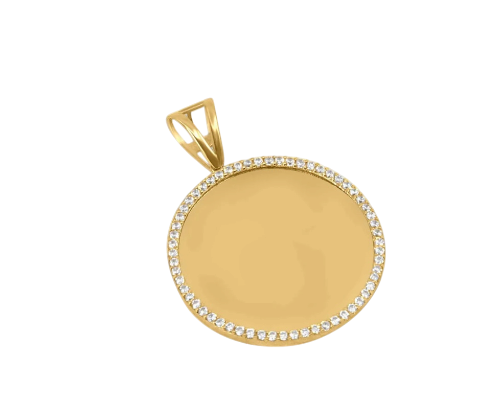 10kt yellow gold photo medallion pendant with cubic zirconia